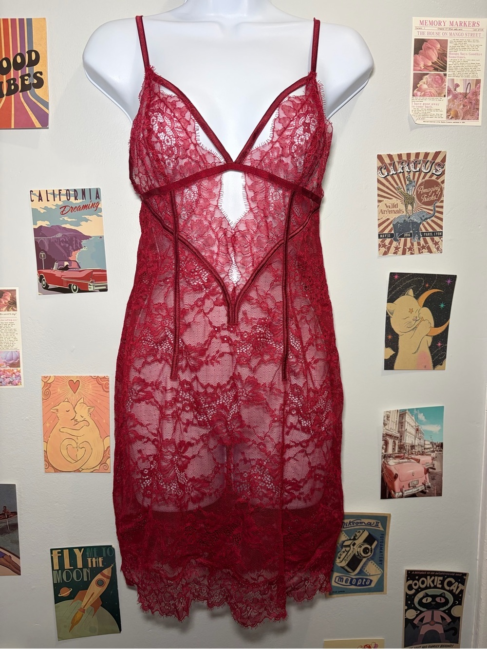Victoria's Secret Red Lace Sheer Chemise